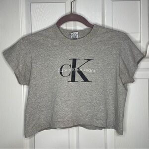 Vintage 90s CK Calvin Klein Jeans Crop Top Gray One Size Graphic Baby Tee